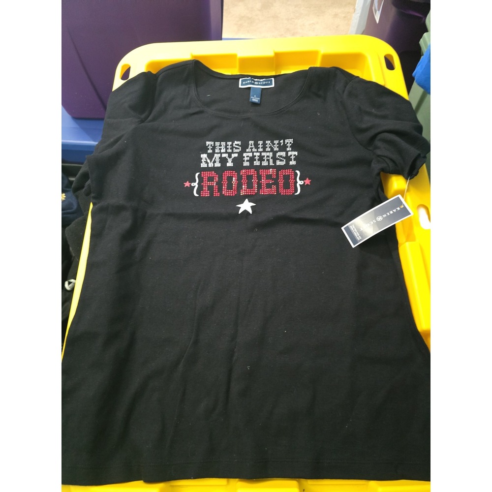 Womens Karen Scott Not my First Rodeo Sequined tshirt. New size large.
